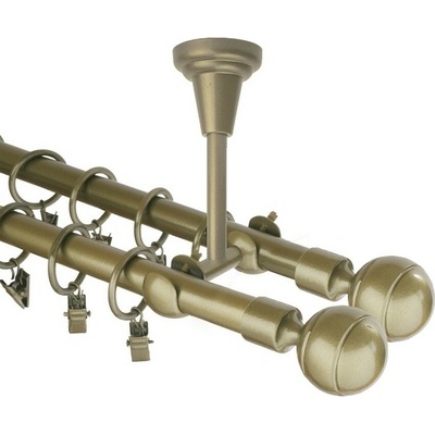 OK-GarnýžeCZ Garnýž kovová dvouřadá 16mm Paola double zlatá antik 120 cm do stěny / na tunýlek - bez kroužků