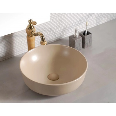 Inter Ceramic ПОРЦЕЛАНОВ УМИВАЛНИК ДАЛИЯ I875BEIGE ВЪРХУ ПЛОТ 41.5x13.5см БЕЖ МАТ (875BEIGE)