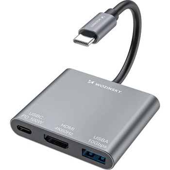 Wozinsky USB-C хъб поддържащ HDMI, USB-C и USB функционалности - Wozinsky WHCH-01 Universal 3in1 USB-C Hub (тъмносив) (WHCH-01)