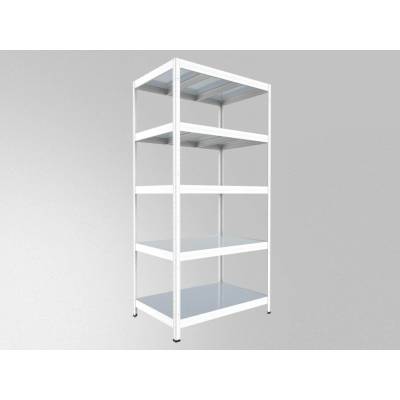 Biedrax Regál do domácnosti 50 x 90 x 210 cm, bílý, 5 polic plech zinek, nosnost 150 kg na polici