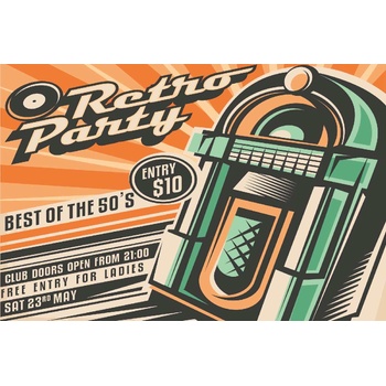 DIMEX ART s. r. o Флизелинов фототапет ретро покана за парти 375 x 250 см