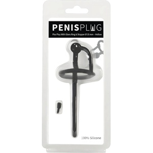 Penisplug - силиконов дилатор с пръстен за глава 0, 6 мм - черен