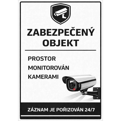 ⚠️ Cedule Zabezpečený objekt – prostor monitorován kamerami (na výšku) - A3 - 30x42 cm / Plast tl. 5 mm