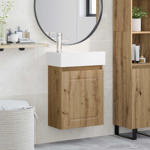 vidaXL Мивка за баня със смесител Дъб артизан 45, 5 x 22, 5 x 84 см (889510)