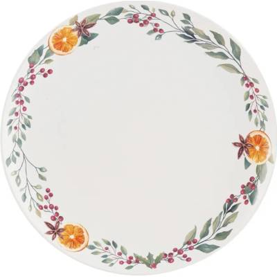 Altom Design Sviatočný dezertný tanier Hrejivá zima – porcelánový tanier s pomarančom a zimným motívom 20 cm