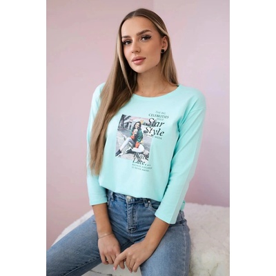 ! Kesi Blouse with Star Style mint print biela