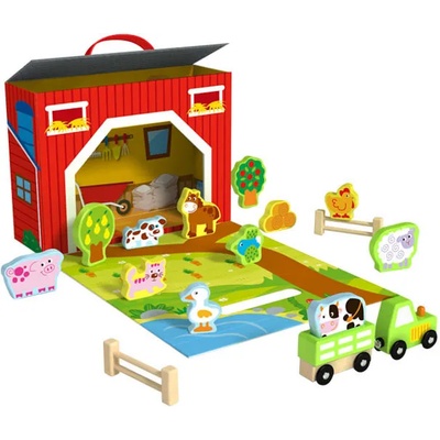 Tooky Toy Дървена Преносима ферма ty201