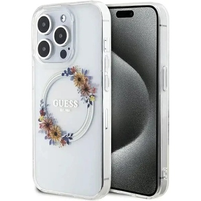 GUESS Кейс Guess IML Flowers Wreatch MagSafe за iPhone 15 Pro Max, прозрачен (GUE003498-0)