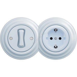 Reblig - Ретро еднополюсен ключ № 1 и SCHUKO контакт 230V с рамка в синьо (RG0026E)