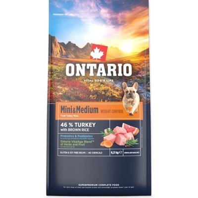 Ontario Adult Mini & Medium Weight Control Turkey & Brown Rice 2 x 6,5 kg