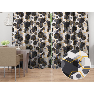 Biante Bavlnený záves Sandra SA-568 Sivo-modrofialové mramorové hexagóny na bielom 150x140 cm