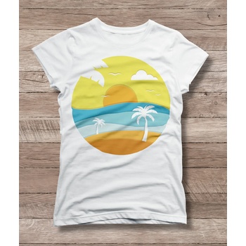 Мъжка тениска 'Слънце, вълни и палми' - бял, m