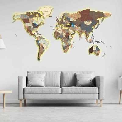 Plnofarebná LED podsvietená drevená mapa sveta Angličtina L - 120 cm Nomad