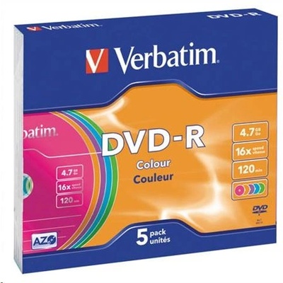 Verbatim DVD-R Colour 4, 7 GB 5 броя (43557)