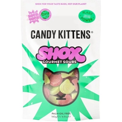Candy Kittens Shox žvýkací bonbonky s příchutí jablka a jahody 140 g