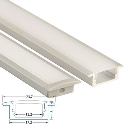 McLED ML-761.010.43.2 Vestavný hliníkový profil VO, 23x8 mm, mléčný difuzor, komplet, 2 m - 2 m