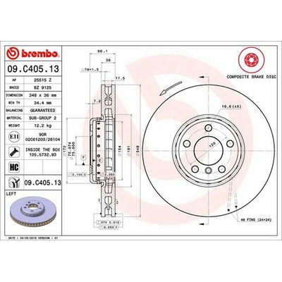 BREMBO brzdový kotúč 09.C405.13, súprava 2 ks