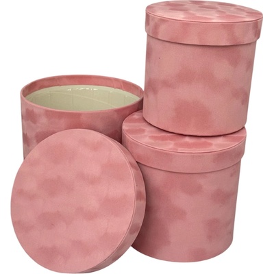 Floristický box semišový s vnitřní vložkou HD-FB060 v setu 3 kusy - 15,5x15cm 17,5x17cm 19,5x19cm 2 růžová
