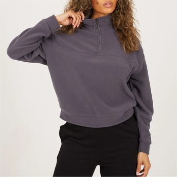 Brave Soul Дамска поларена блуза Brave Soul BS Womens Mid Zip High Neck Fleece Sweatshirt - Charcoal