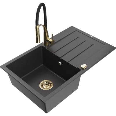 Mexen Bruno гранитна мивка с 1 камера с отцедник и кухненски смесител Aster, (6513-76-73450-57-G)