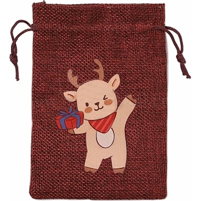 Nefertitis Sáček jutový Vánoční jelínek s dárkem NF58979 - 10 x 14 cm