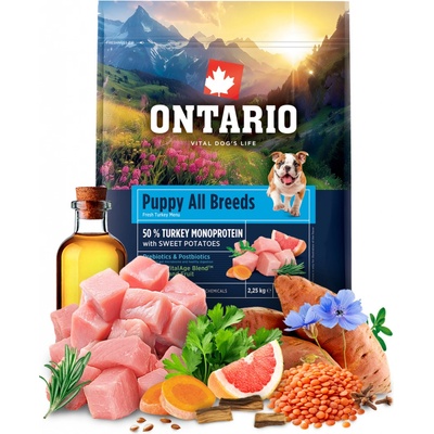 Ontario Puppy & Junior All Breeds Monoprotein Turkey & Sweet Potatoes 2,25 kg