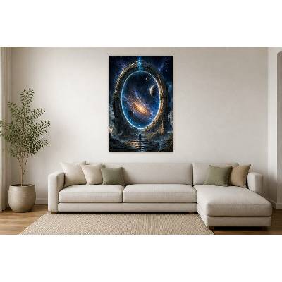 Obraz na plátně – Oblouk s galaxií a planetami 90 × 135 cm