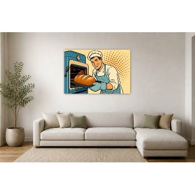Obraz na plátně – Pekař s čerstvě upečeným chlebem 135 × 90 cm