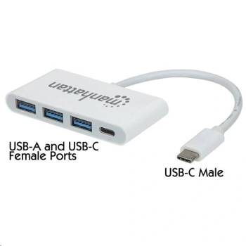 Manhattan 163552 интерфейсен хъб USB 3.2 Gen 1 (3.1 Gen 1) Type-C 5000 Мбит/с Бяла (163552) (163552)