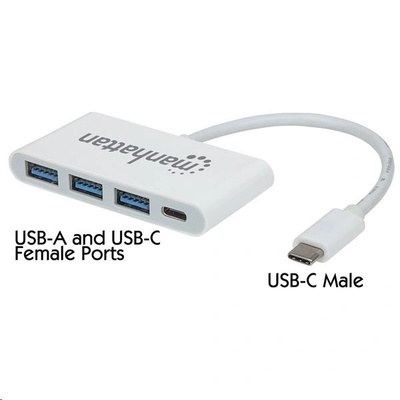 Manhattan 163552 интерфейсен хъб USB 3.2 Gen 1 (3.1 Gen 1) Type-C 5000 Мбит/с Бяла (163552) (163552)