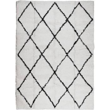 Шаги килим с висок косъм, модерен, кремав и черен, 200x280 см
