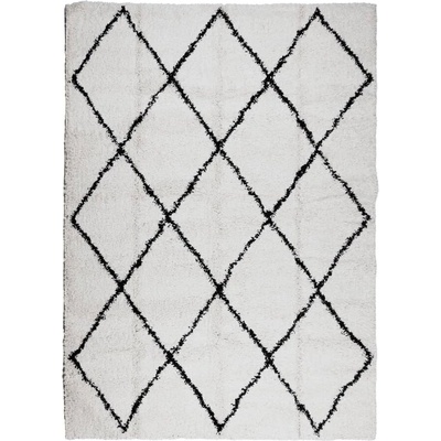 Шаги килим с висок косъм, модерен, кремав и черен, 200x280 см