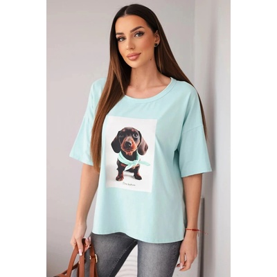 Kesi Dámska bavlnená blúzka oversize s potlačou "Dog Fashion" fango Zelená