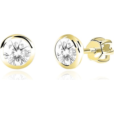 Duppi dámske náušnice okrúhle DU 31302 zo žltého zlata s kamienkami bielymi zapínanie balónik