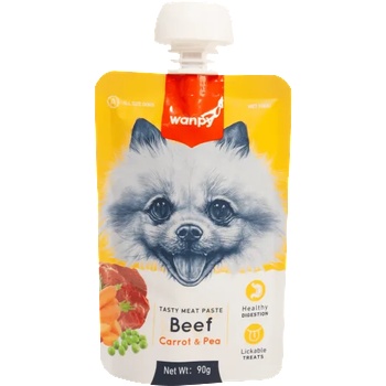 Wanpy Tasty Dog - Месна паста за кучета с говеждо, морков и грах, 90 гр. /2 броя