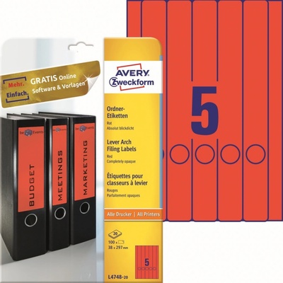 Avery Zweckform 20 listů, A4, červené L4748-20