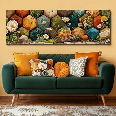Obraz na plátně - Přírodní hexagon FeelHappy.cz Velikost obrazu (šířka x výška): 180 x 60 cm