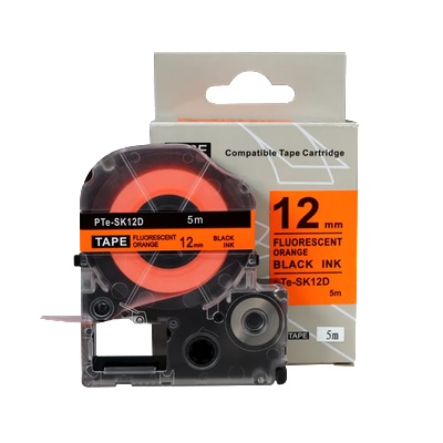 Compatible Epson SK12D, 12mm x 5m, черен печат / флуоресцентни оранжев фон, съвместима лента (PTe-SK12D)