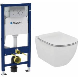 Ideal Standard Комплект за окачена тоалетна чиния Ideal Standard Tesi AquaBlade с казанче и бутон за активиране Geberit Duofix Delta Plus (T007901+T352801+458.134.21.3)