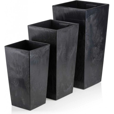 HowHomely plastový květináč PORTO SADA 3KS 67,7X35 CM+46,5X25 CM+57X30 CM IMITACE BETONU ČERNÁ