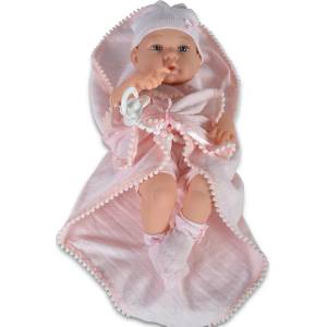 Moni Кукла-бебе Moni Toys - С късо розово боди и розово одеялце, 41 cm (108312)