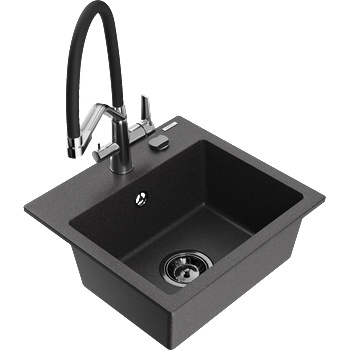 Mexen Milo кухненска мивка от гранит с 1 отделение и кухненски смесител Duo, черен на пръски - 6505-76-671701-07-B (6505-76-671701-07-B)