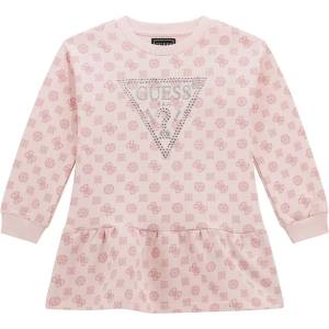 Guess Бледо розова памучна рокля за мини момиче покрита с лога Guess