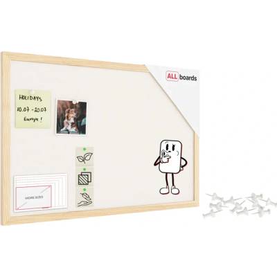ALLboads Textilní tabule 60 × 40 cm, bílá, v lakovaném dřevěném rámu,TFWHITE64W