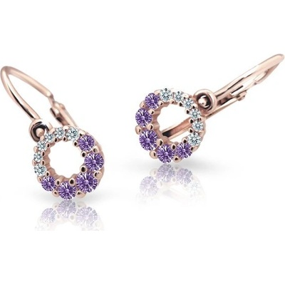 Danfil dětské náušnice C2154 z růžového zlata s kamínky Amethyst zapínání brizura