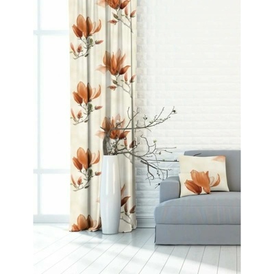Závěs dekorační nebo látka, OXY Magnolie, béžovo oranžová, 150 cm 150 cm