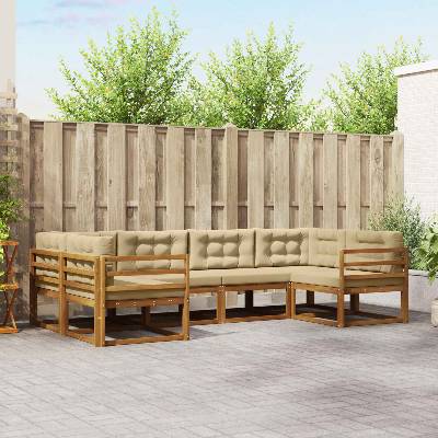vidaXL Комплект дивани за открито 6 pcs Натурален и Бежов (3368056)