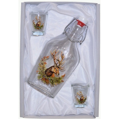 Fľaša na alkohol so štamperlíkmi - Jeleň