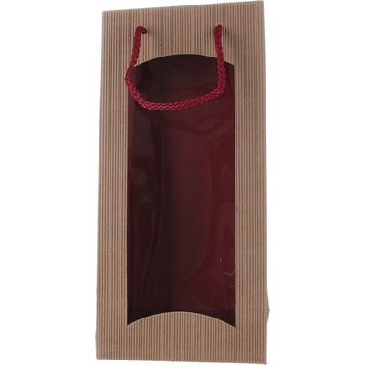Darčeková taška natur-bordová s okienkom na 2 fľaše 170x85x360mm