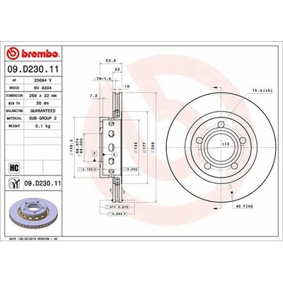 BREMBO brzdový kotúč 09.D230.11, sada 2 ks